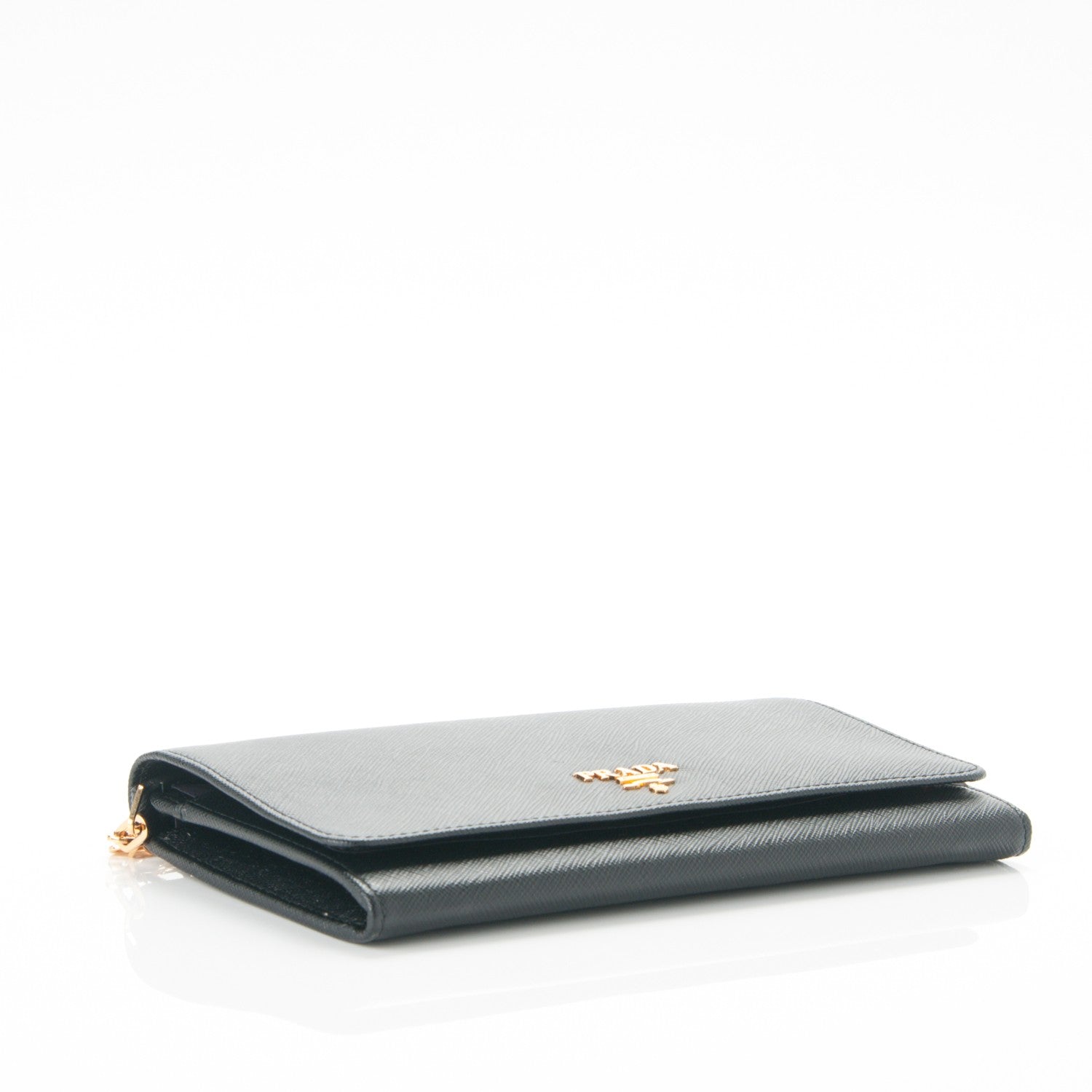 Prada Saffiano Metal Oro Chain Wallet Nero Black 3 of 7
