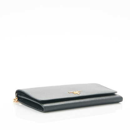 Prada Saffiano Metal Oro Chain Wallet Nero Black 3 of 7