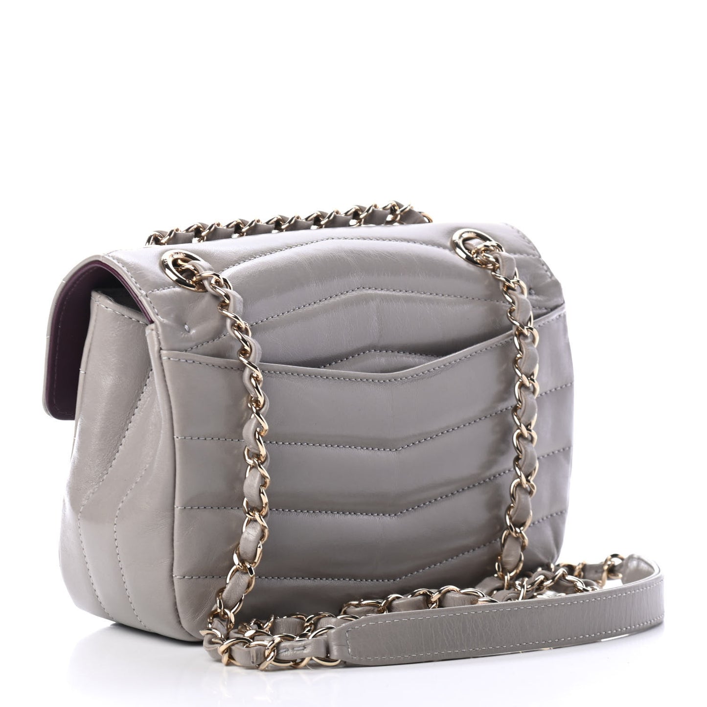 Shiny Lambskin Quilted Small Chevron Miroir Grey