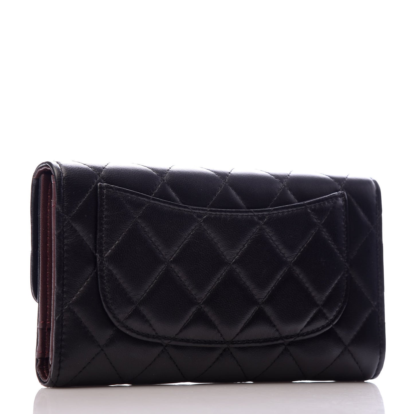 Lambskin Quilted Large Flap Wallet Black