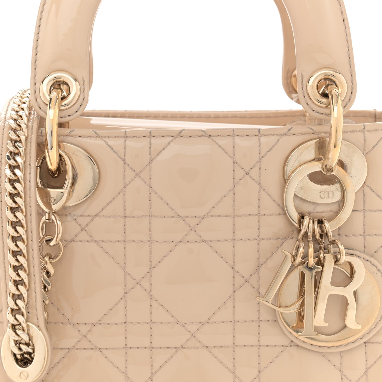 Patent Cannage Mini Lady Dior Beige