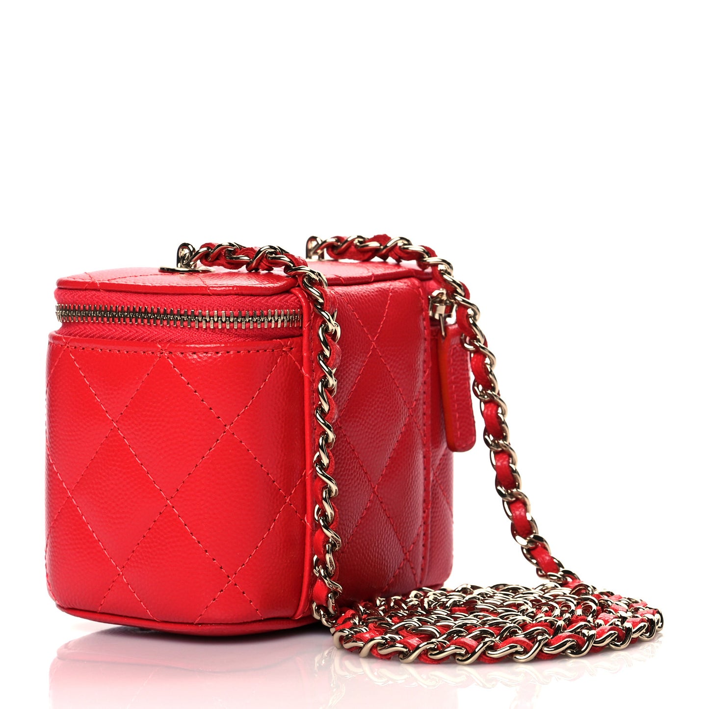 Caviar Quilted Mini Vanity Case With Chain Red