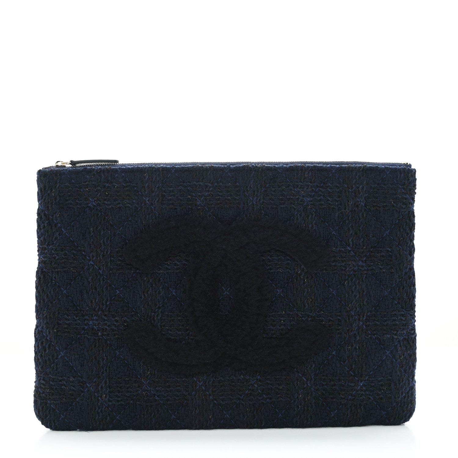 Chanel Wool Knit CC Cosmetic Pouch Navy Blue 1 of 7
