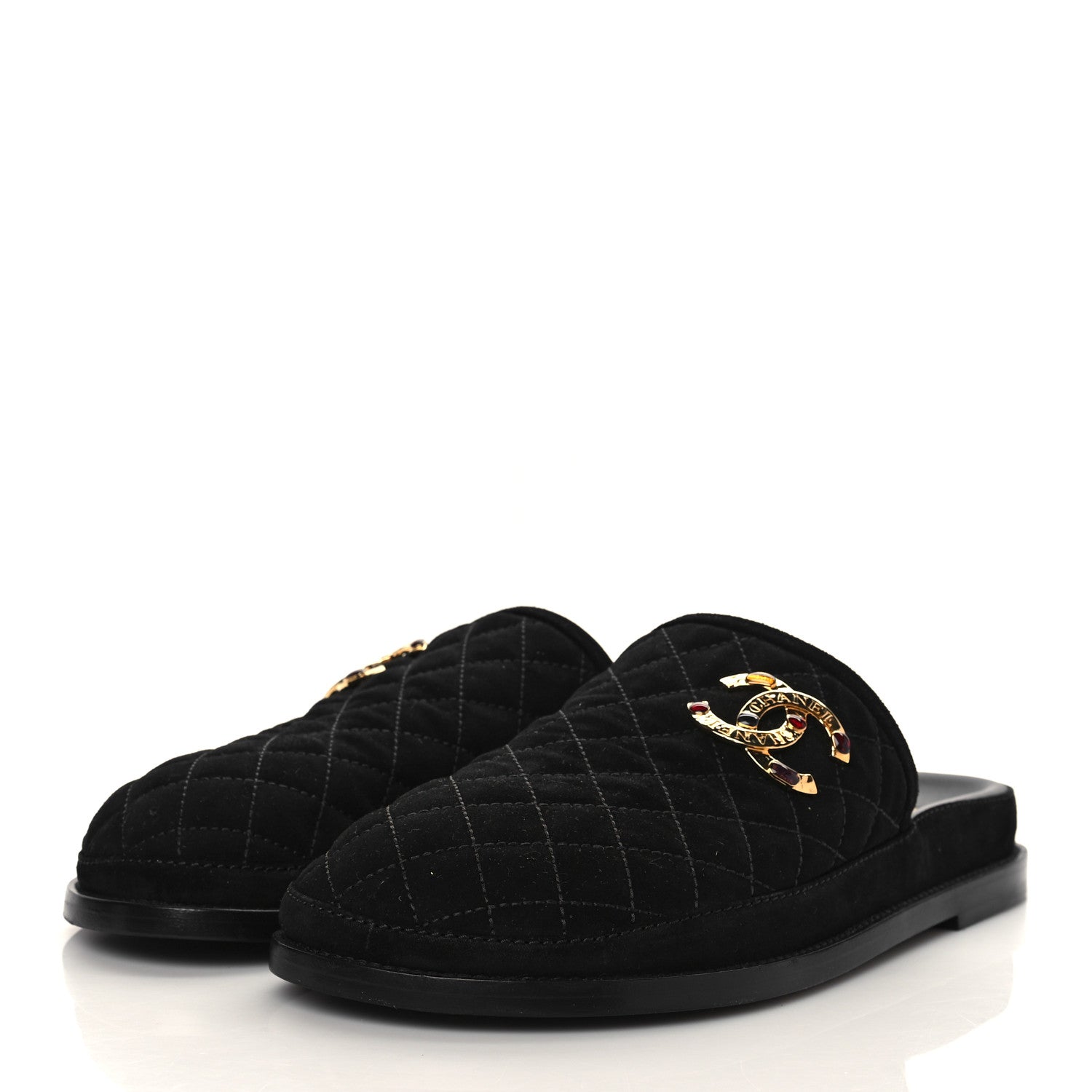 Chanel Suede Stitched Resin CC Mules 41 Black 3 of 8