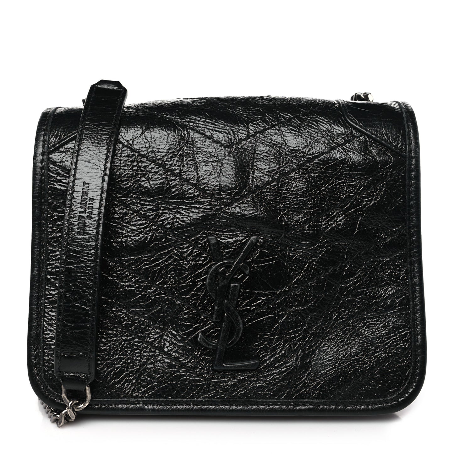 Crinkled Calfskin Matelasse Monogram Niki Chain Wallet Black