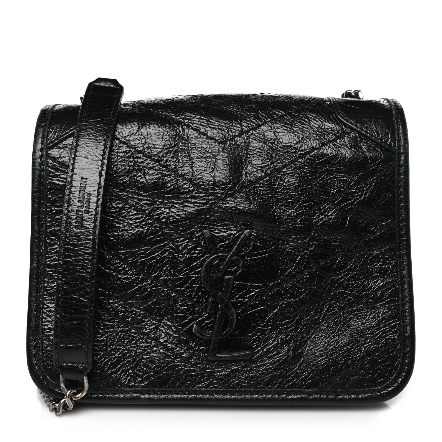 Saint Laurent Crinkled Calfskin Matelasse Monogram Niki Chain Wallet Black 1 of 13
