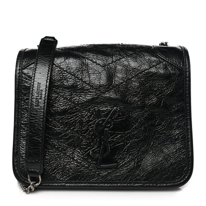 Saint Laurent Crinkled Calfskin Matelasse Monogram Niki Chain Wallet Black 1 of 13