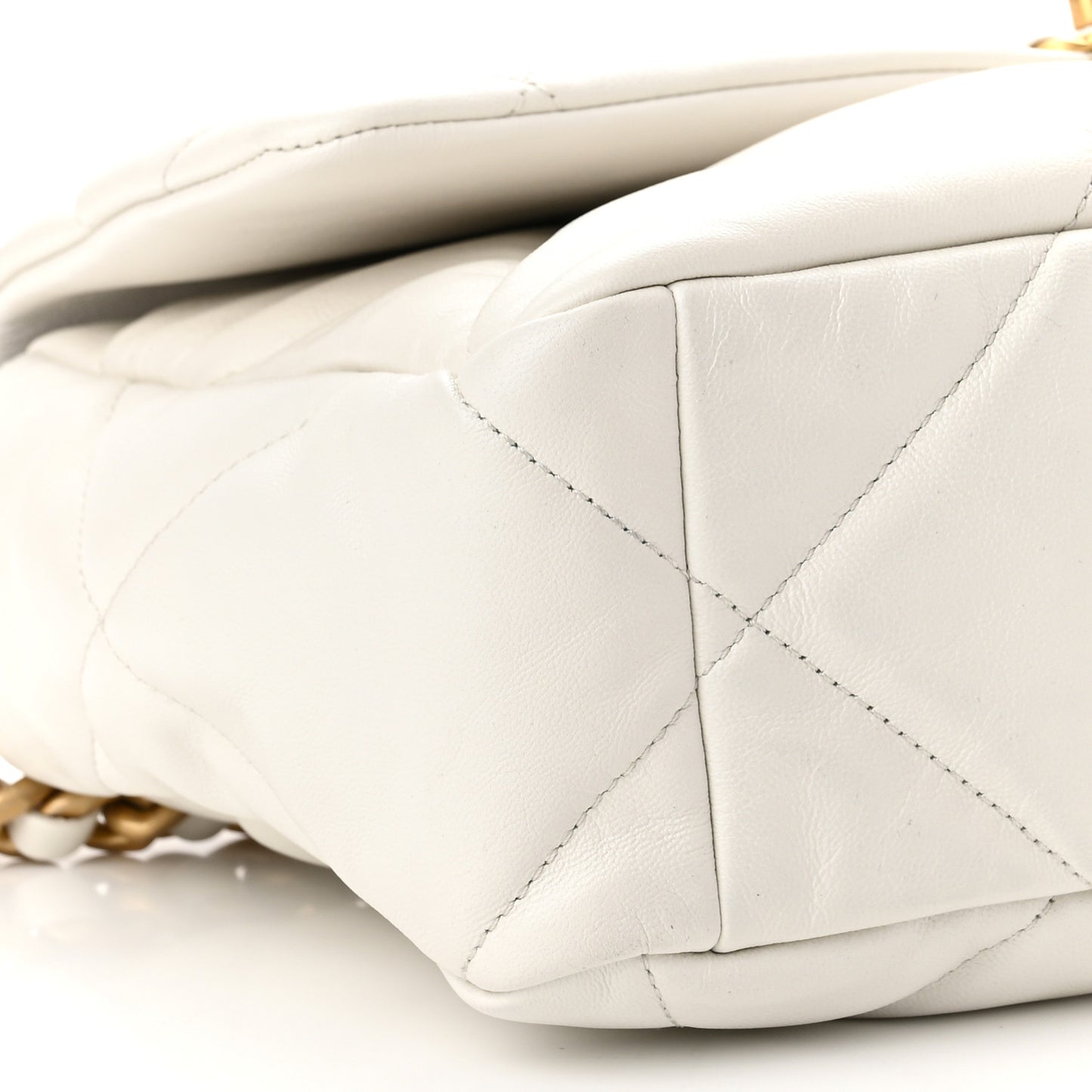Goatskin Quilted Large Chanel 19 Flap White
