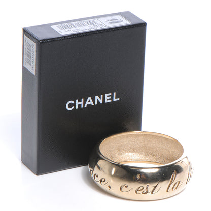 Chanel Wide Metal L'Elegance French Quote Bangle Gold 4 of 5