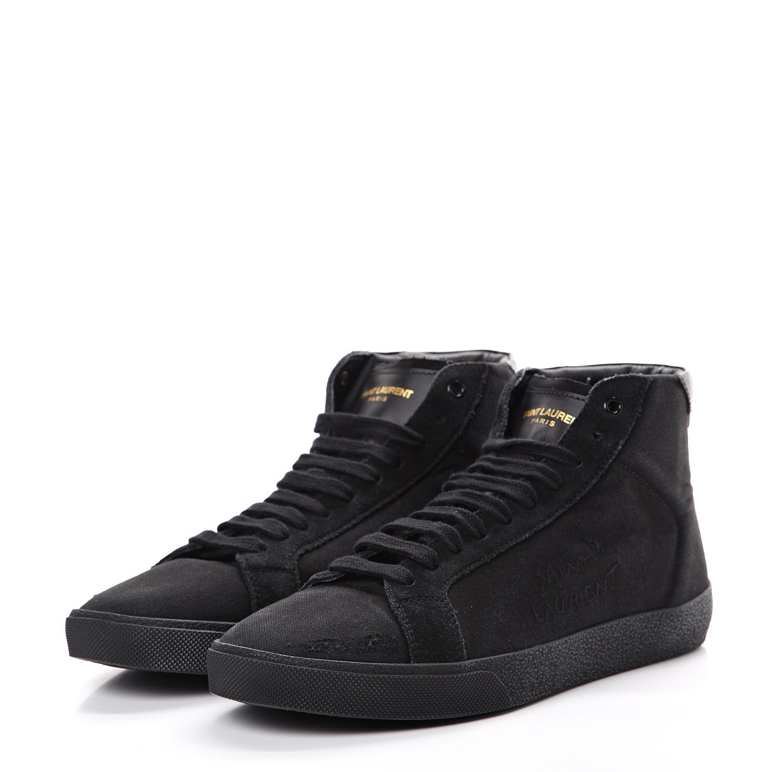 Saint Laurent Distressed Canvas Mens Classic Court High Top Sneakers 42 Black 3 of 11