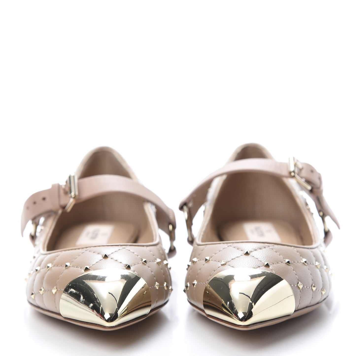 Lambskin Rockstud Spike Captoe Ballerina Flats 37 Poudre Gold