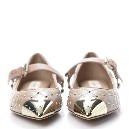 Valentino Garavani Lambskin Rockstud Spike Captoe Ballerina Flats 37 Poudre Gold 2 of 8