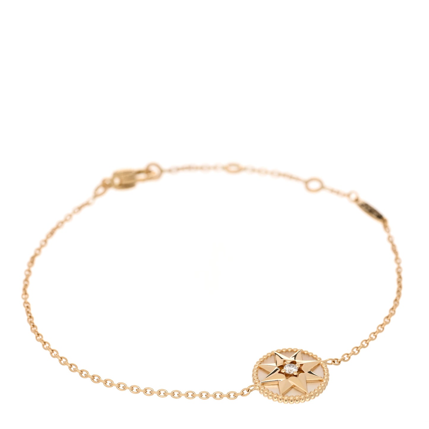 18K Yellow Gold Diamond Mother of Pearl Rose Des Vents Bracelet