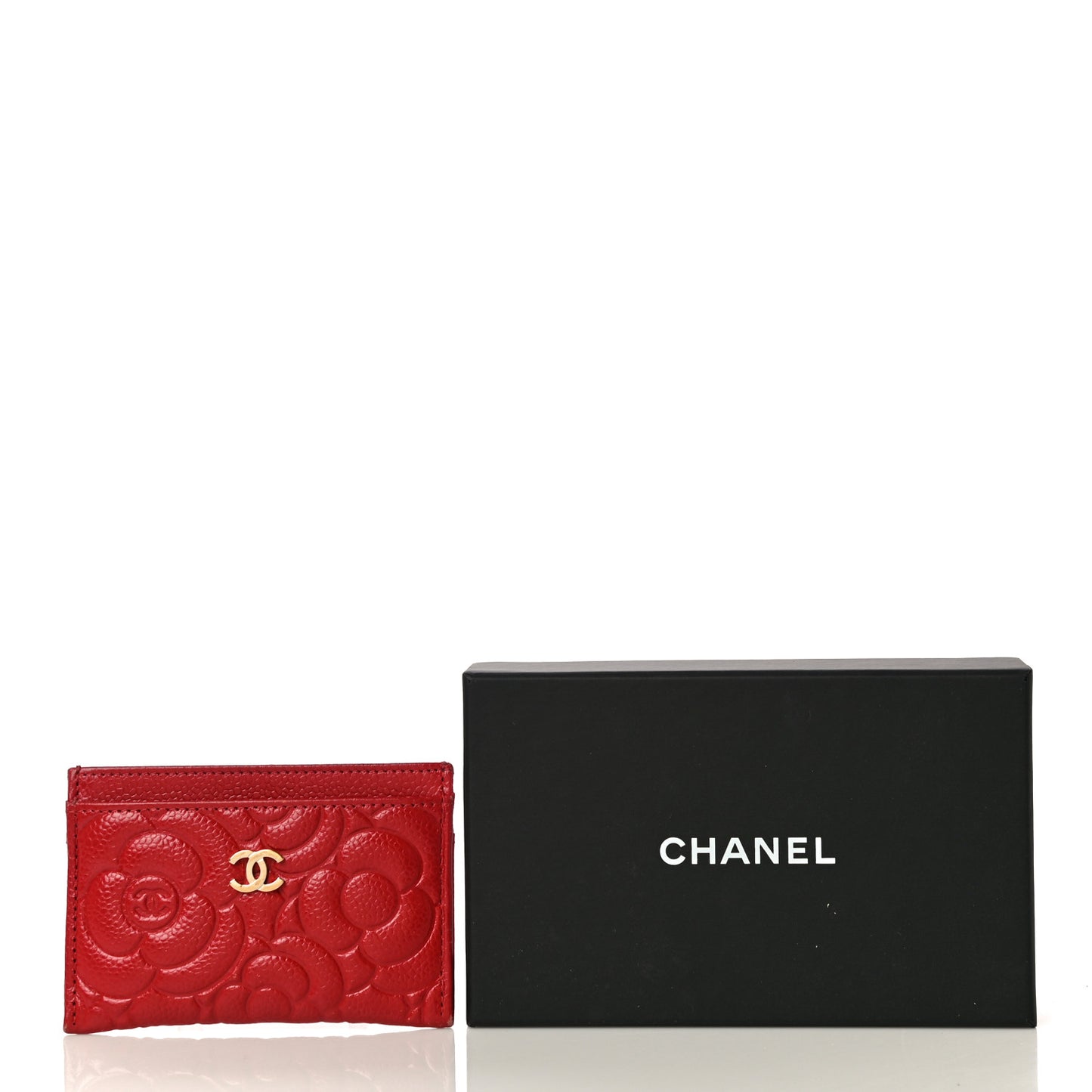 Caviar Camellia Embossed Card Holder Red