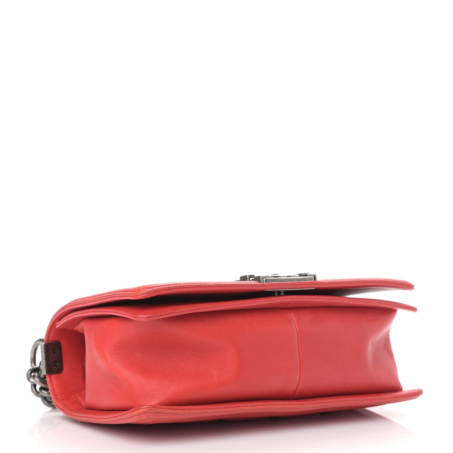 Calfskin Quilted Double Stitch Medium Boy Flap Red