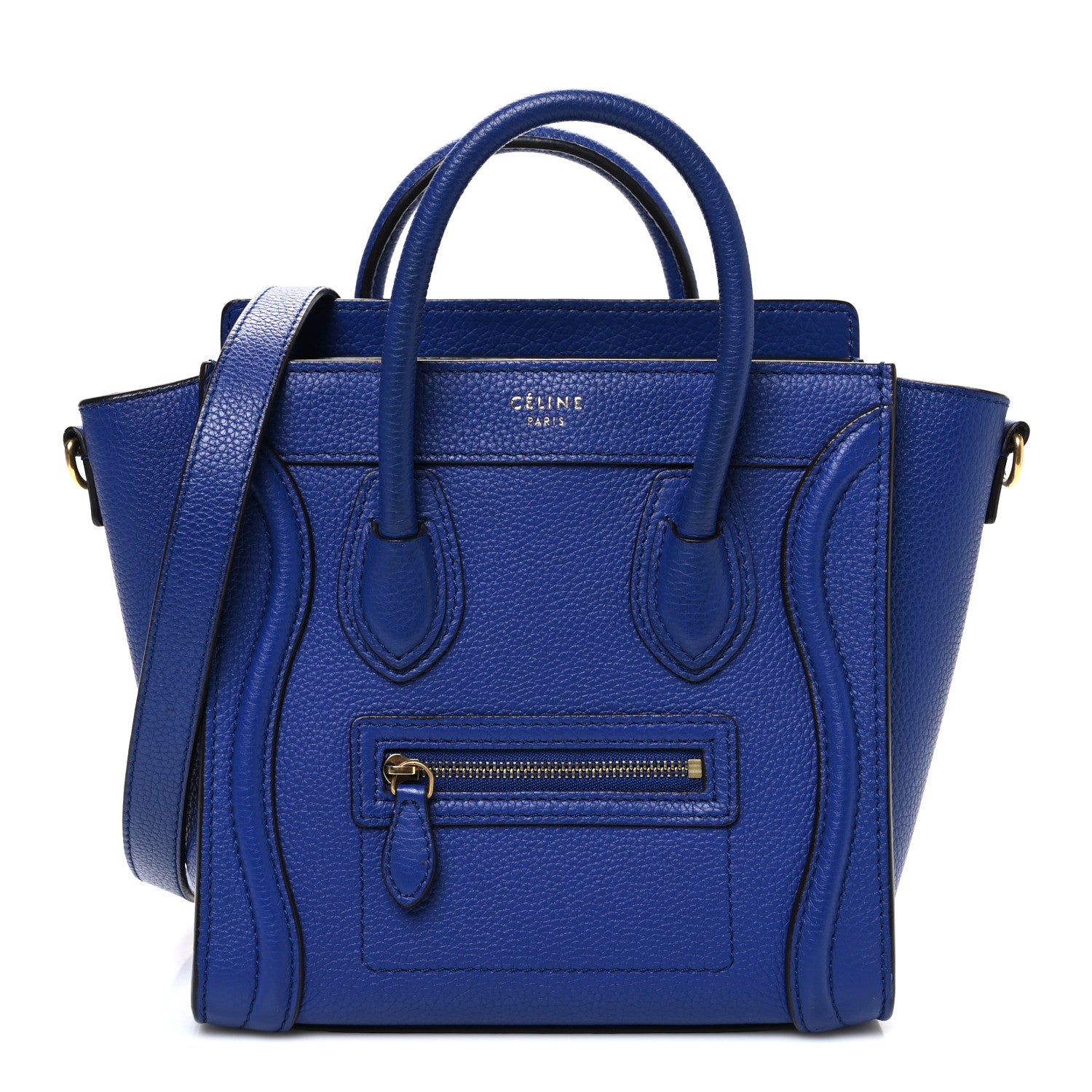 Celine Drummed Calfskin Nano Luggage Indigo 1 of 9