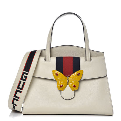 Gucci Grained Calfskin Web Stripe Butterfly Medium Totem Top Handle Bag White 1 of 18
