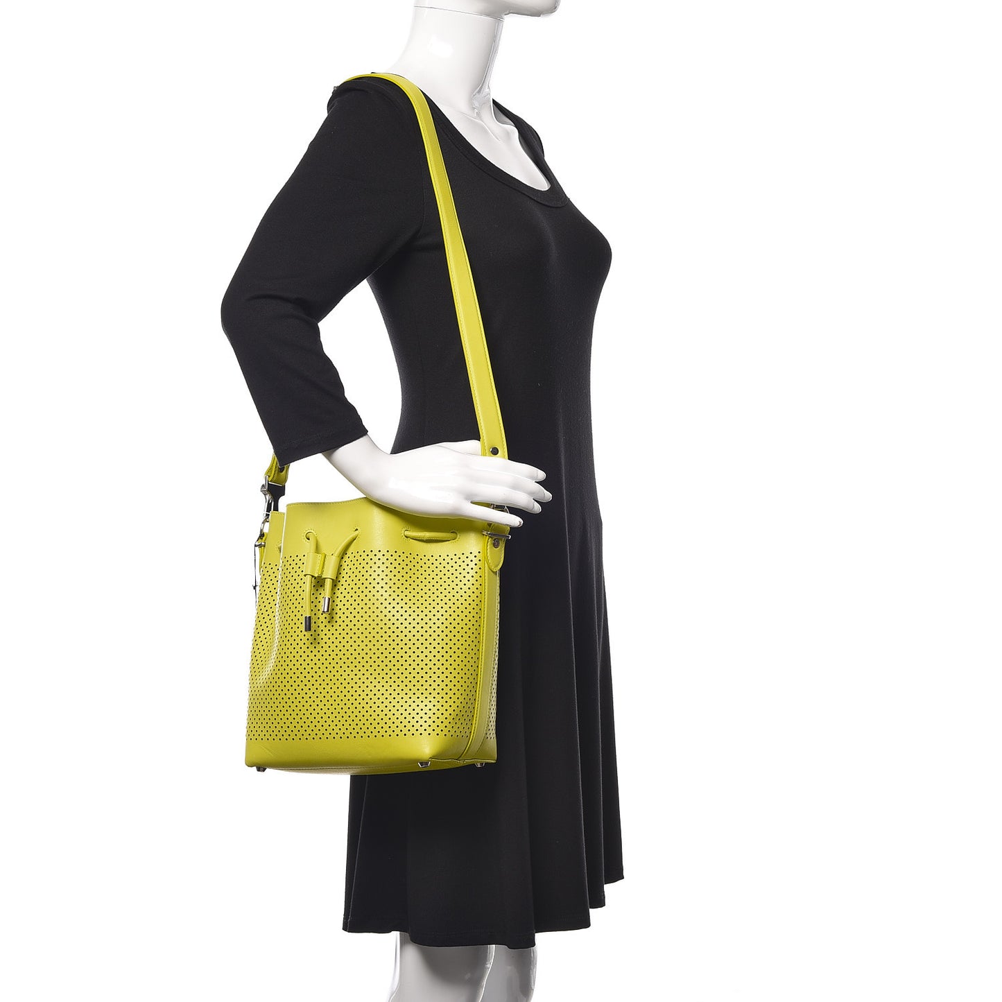 Calfskin Perforated Medium Bucket Bag Sulphur