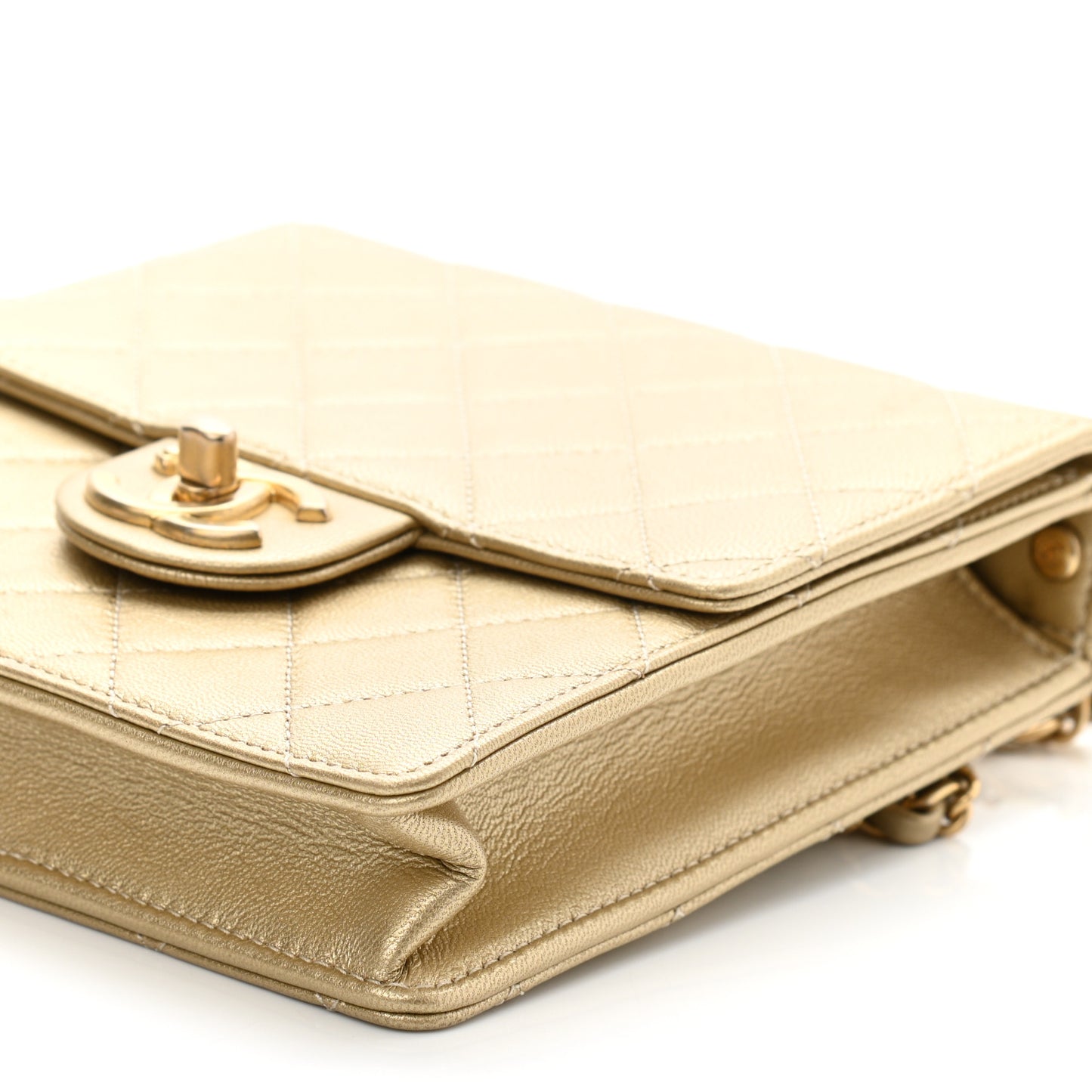 Metallic Goatskin Quilted Chic Pearls Flap Gold