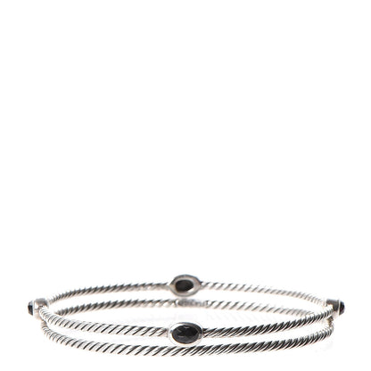 David Yurman Sterling Silver Black Onyx Color Classics Cable Bangles Set of 2 1 of 6