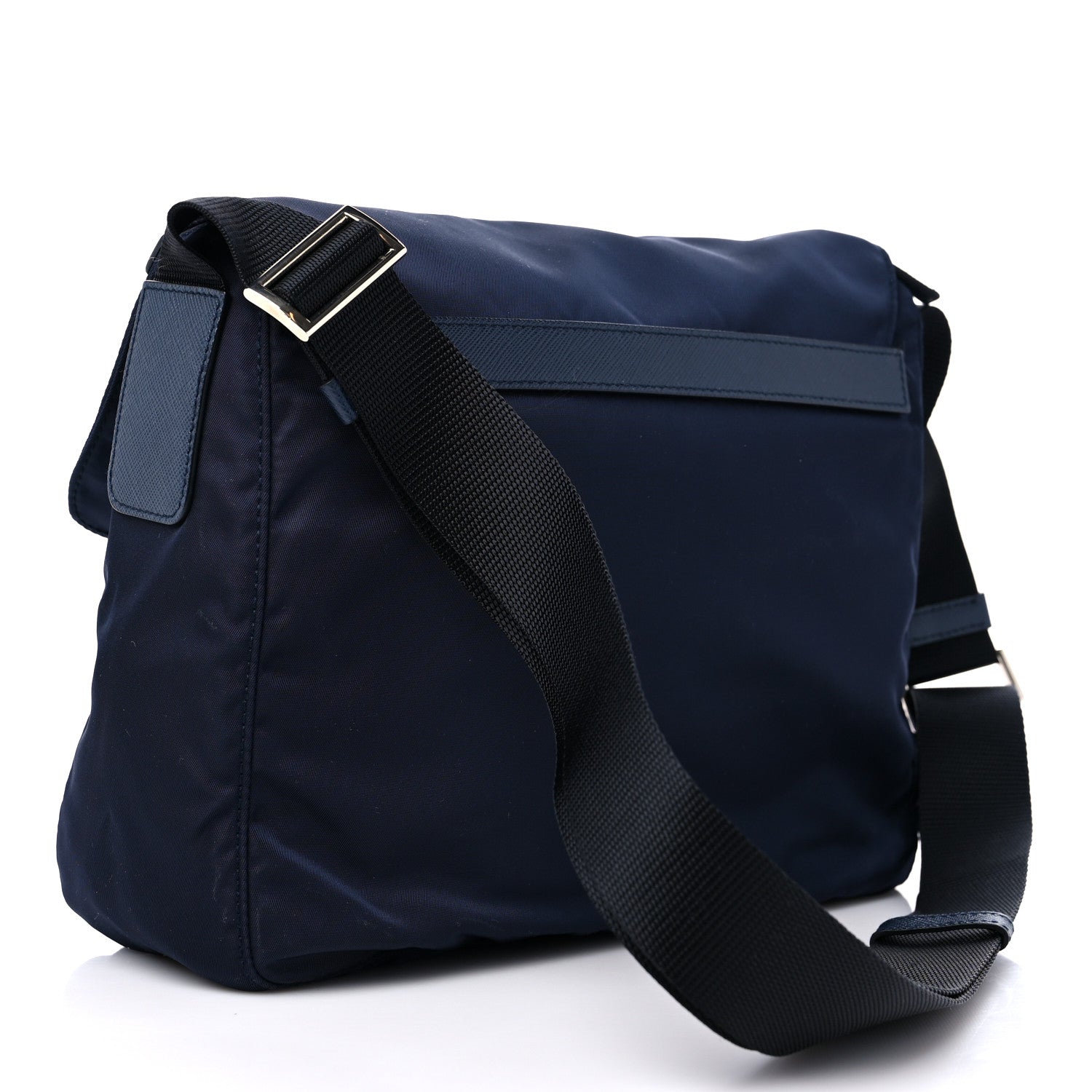 Prada Nylon Vela Saffiano Single Buckle Messenger Shoulder Bag Blue Black 3 of 8