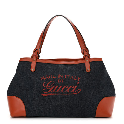 Gucci Denim Calfskin Tote Orange 1 of 17