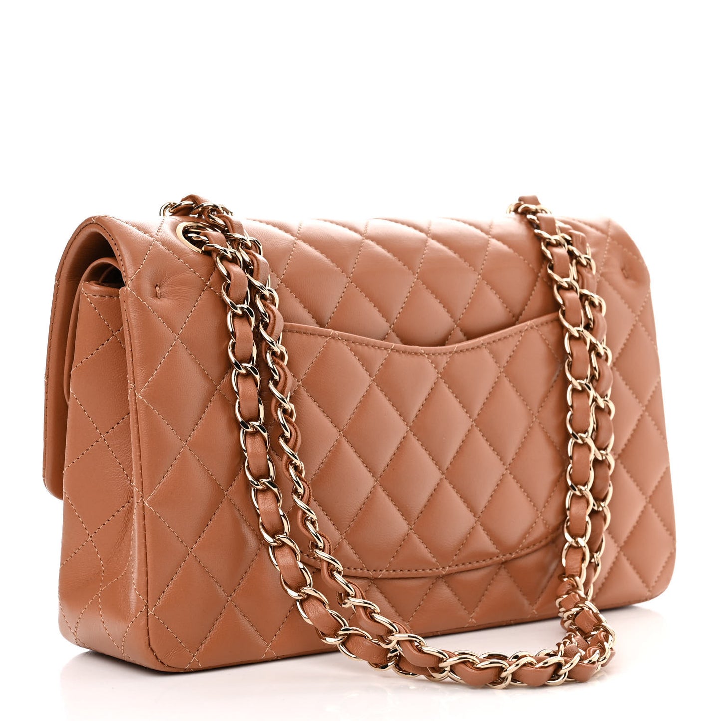 Lambskin Quilted Medium Double Flap Brown
