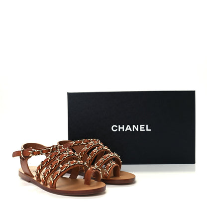 Chanel Calfskin Chain CC Flat Sandals 36 Beige 10 of 10