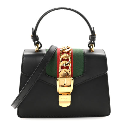 Gucci Calfskin Mini Sylvie Top Handle Bag Black 1 of 10