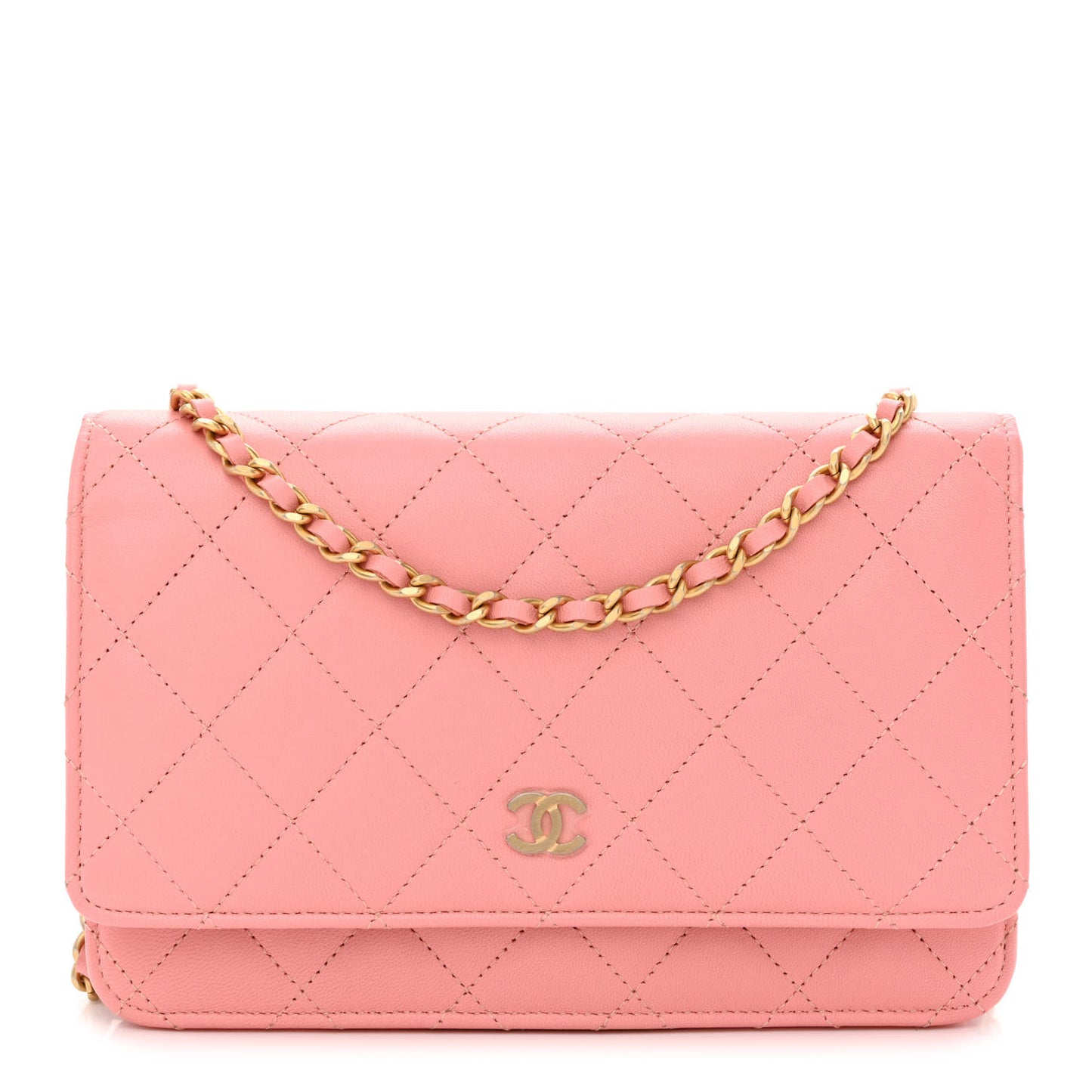 Lambskin Quilted Wallet On Chain WOC Pink