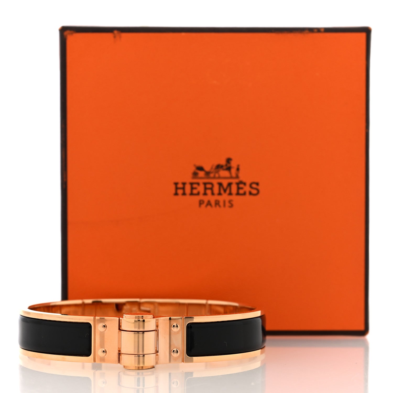 Hermes Enamel Charniere Uni Narrow Hinged Bracelet M Black 5 of 5
