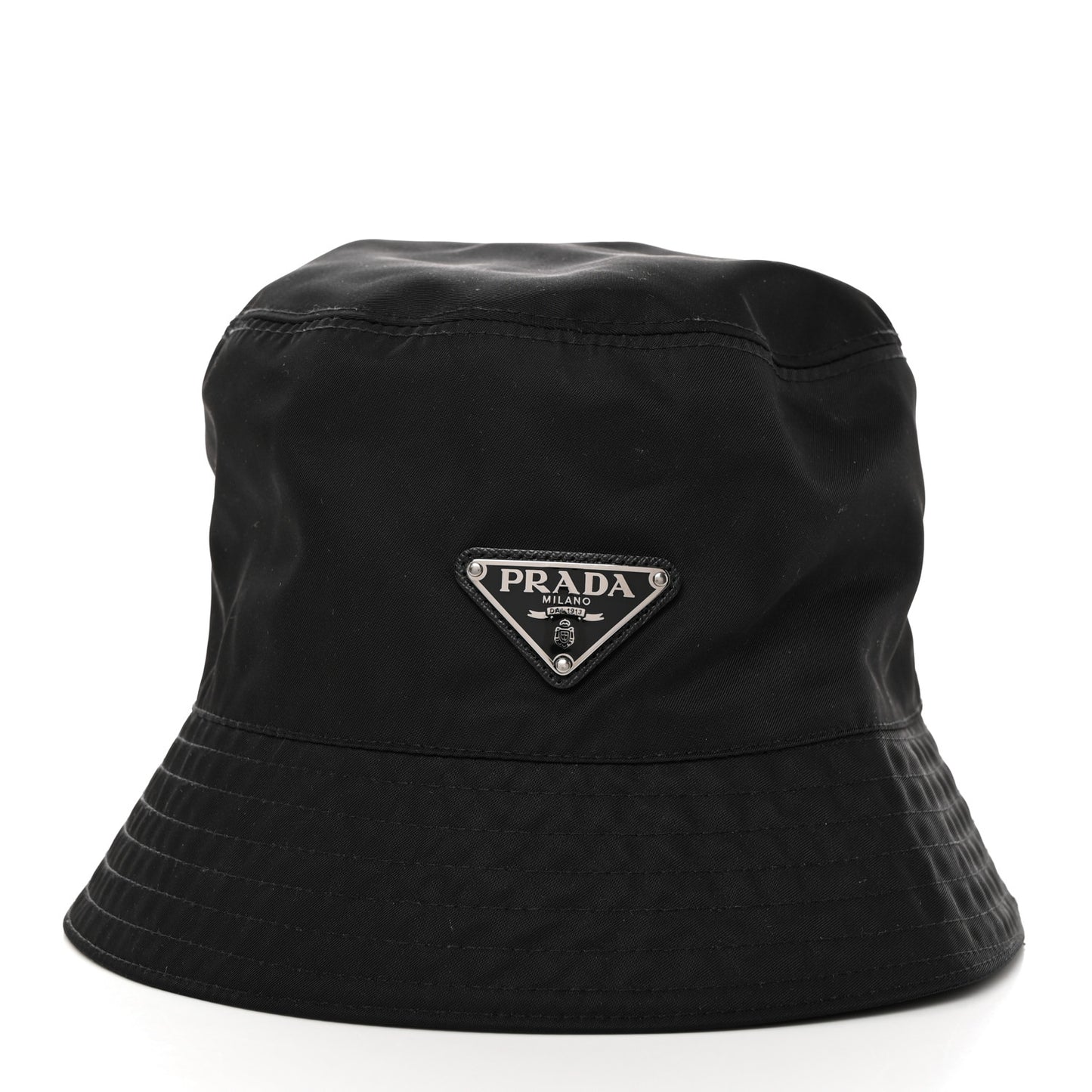 Re-Nylon Saffiano Metal Triangle Logo Mens Bucket Hat L Black