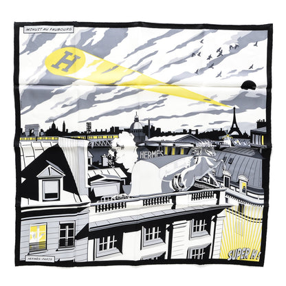 Hermes Silk Minuit Au Faubourg Scarf 70 Anthracite Blanc Jaune Vif 1 of 7