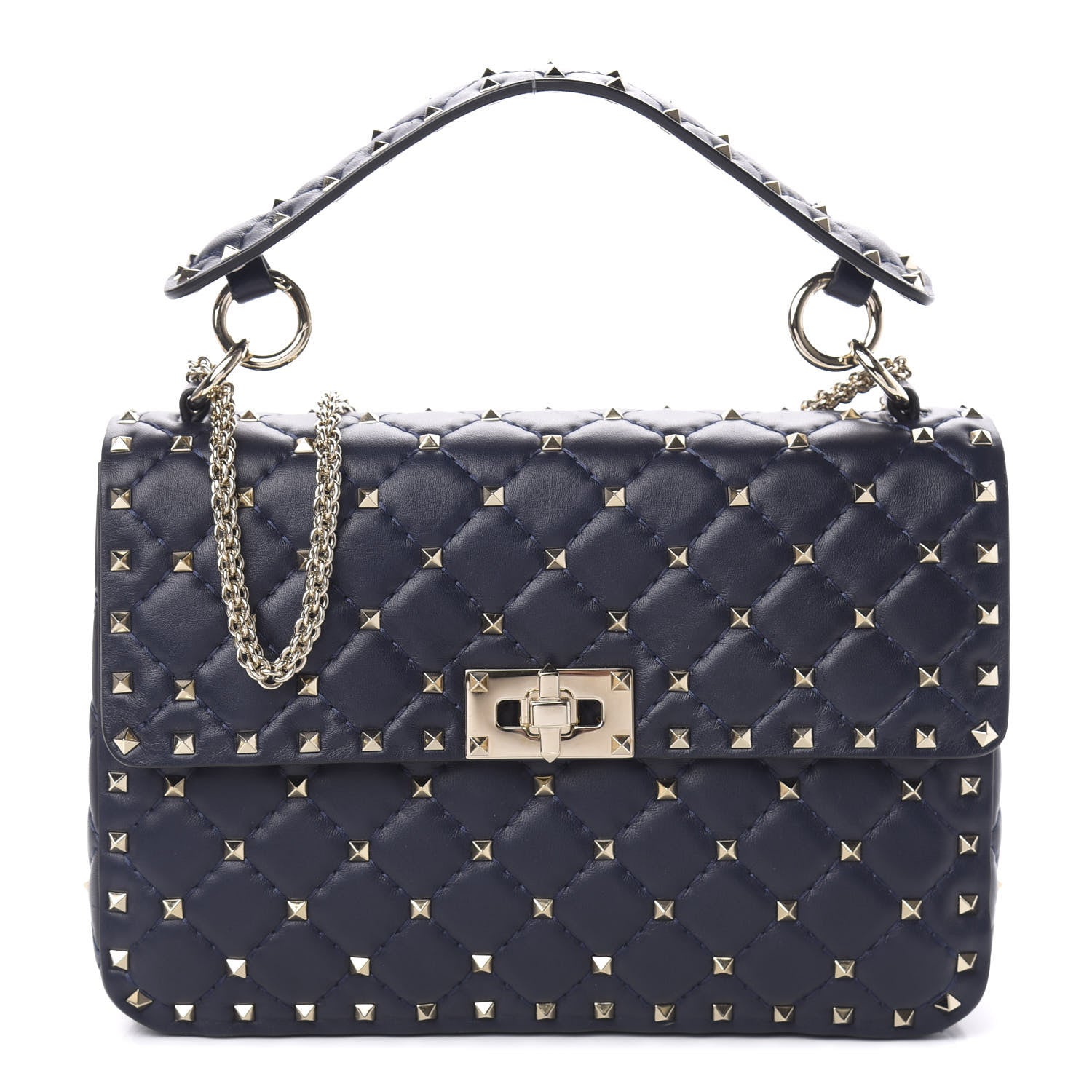 Valentino Garavani Nappa Medium Rockstud Spike Shoulder Bag Marine 1 of 9