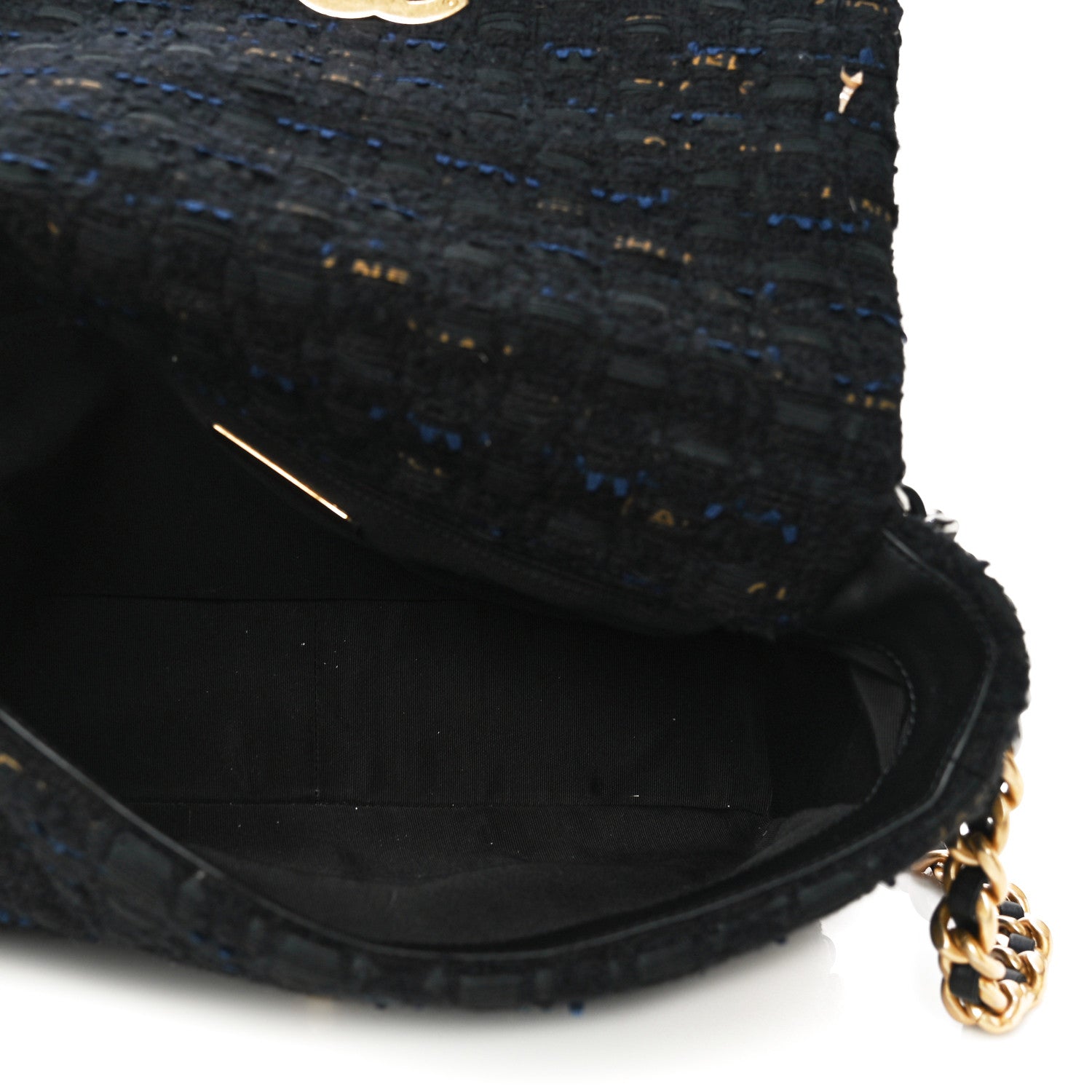 Chanel Tweed Quilted Large Chanel 19 Flap Black Navy Gold 5 of 13