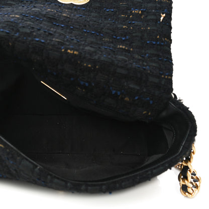 Chanel Tweed Quilted Large Chanel 19 Flap Black Navy Gold 5 of 13