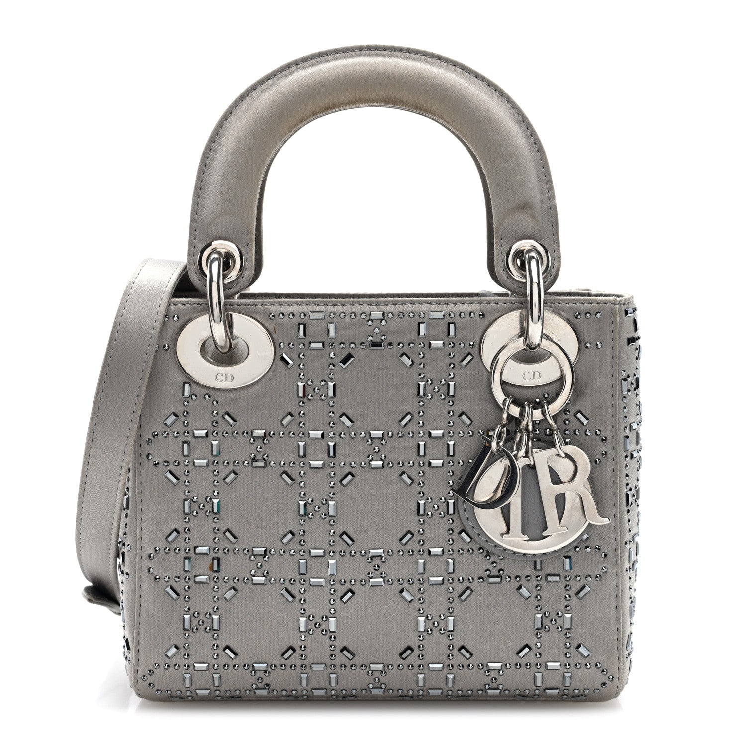 Christian Dior Satin Crystal Cannage Mini Lady Dior Gray 1 of 9