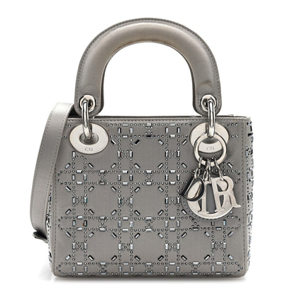 Christian Dior Satin Crystal Cannage Mini Lady Dior Gray 1 of 9