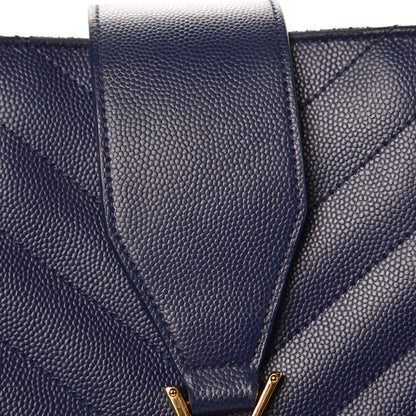 Saint Laurent Grain De Poudre Matelasse Chevron Monogram Shopping Bag Deep Marine 9 of 19
