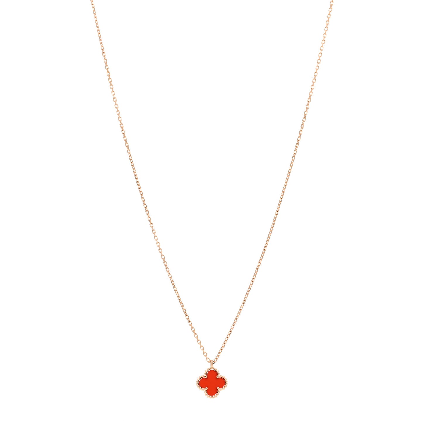 VAN CLEEF & ARPELS 18K Rose Gold Carnelian Sweet Alhambra Pendant Necklace
