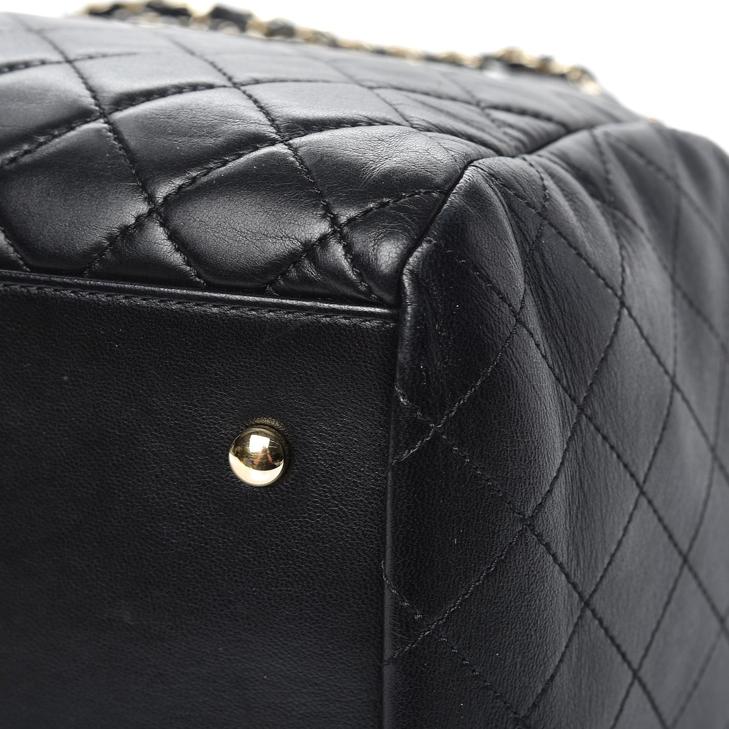 Lambskin Quilted Large Drawstring Bag Black