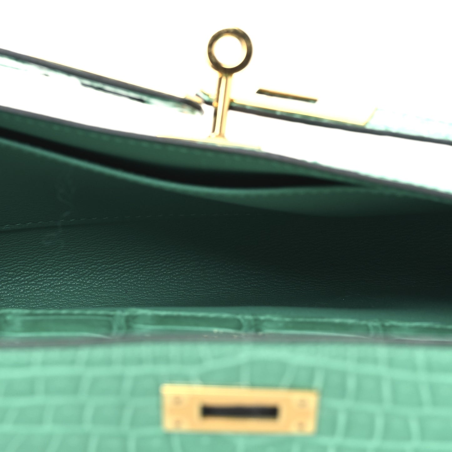 Shiny Porosus Crocodile Kelly Cut Pochette Vert Jade