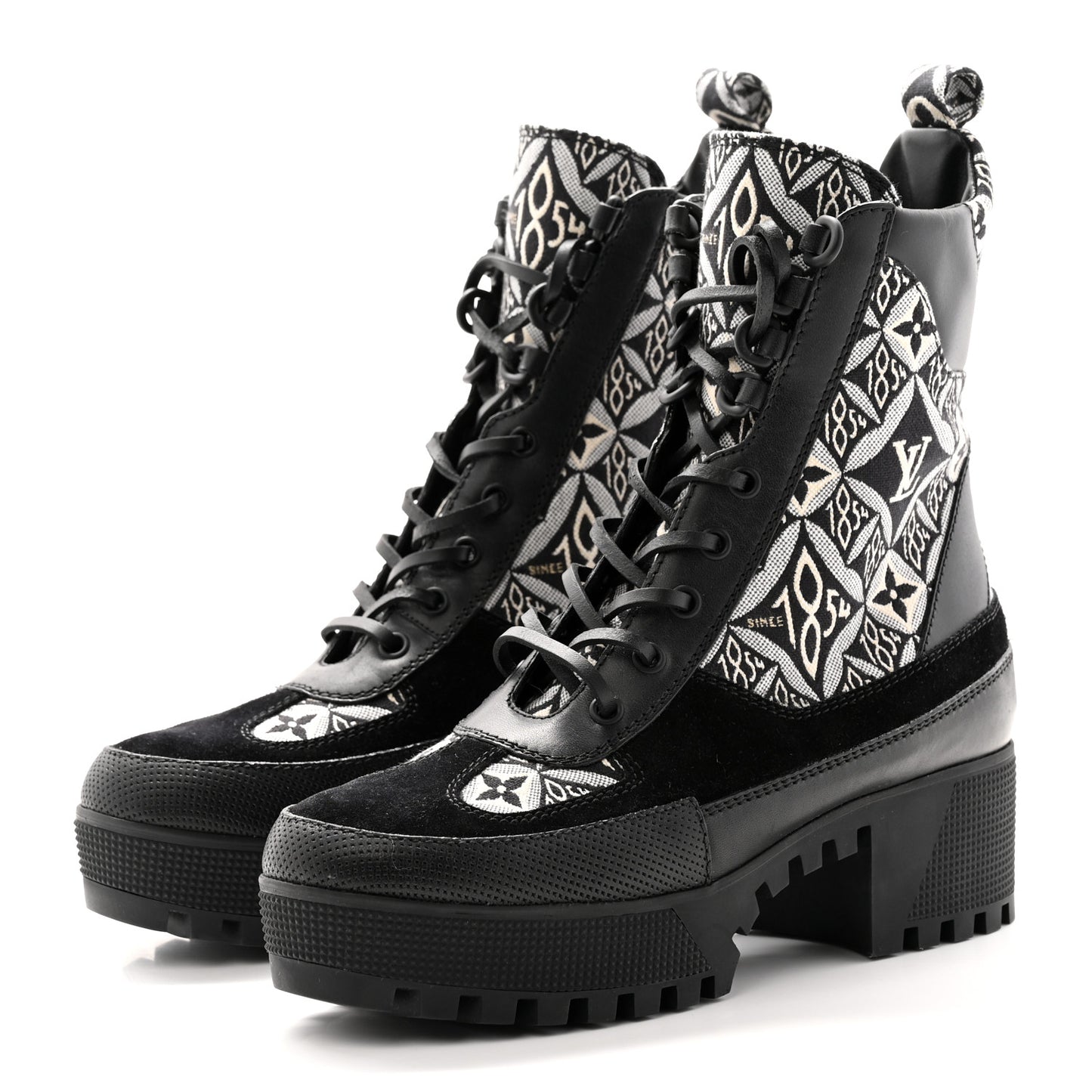 Suede Calfskin Jacquard Since 1854 Laureate Platform Desert Boots 37.5 Black
