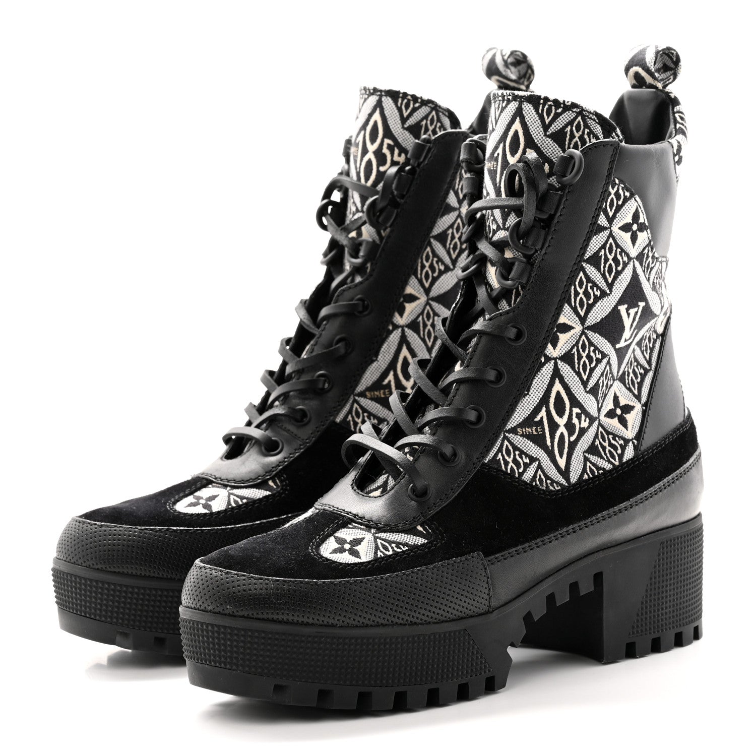 Louis Vuitton Suede Calfskin Jacquard Since 1854 Laureate Platform Desert Boots 37.5 Black 3 of 11