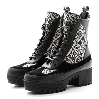 Louis Vuitton Suede Calfskin Jacquard Since 1854 Laureate Platform Desert Boots 37.5 Black 3 of 11
