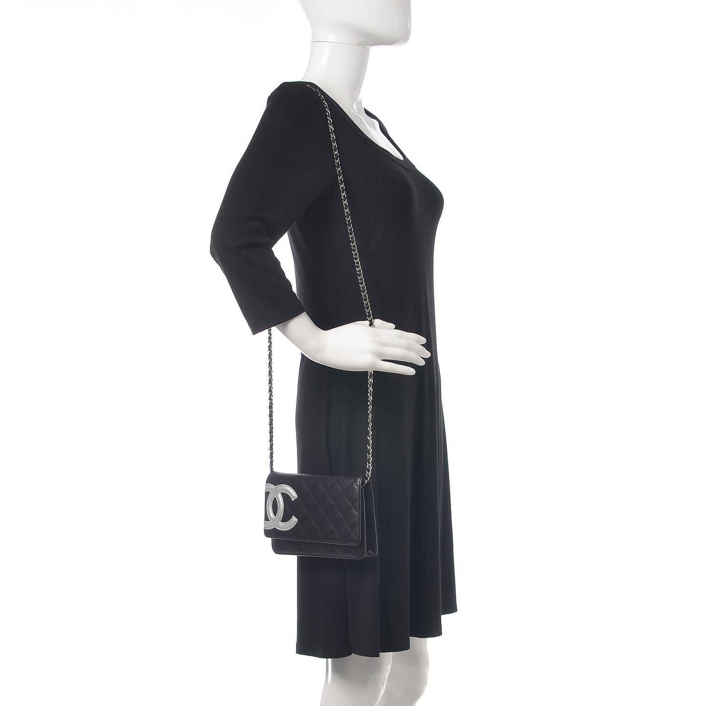 Calfskin Quilted Cambon Wallet On Chain WOC Black