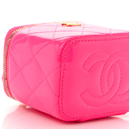Chanel Patent Quilted Pearl Crush Mini Vanity Case With Chain Neon Pink 9 of 11