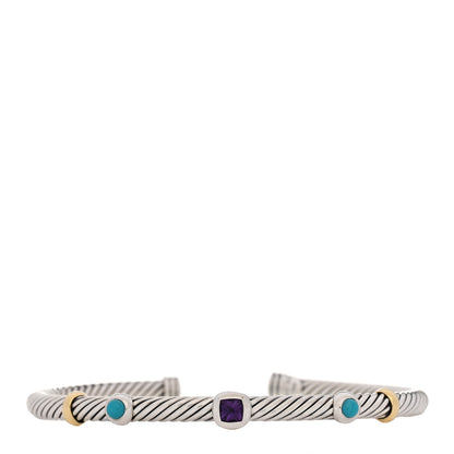 David Yurman Sterling Silver 18K Yellow Gold Amethyst Turquoise 4mm Renaissance Bracelet 1 of 3