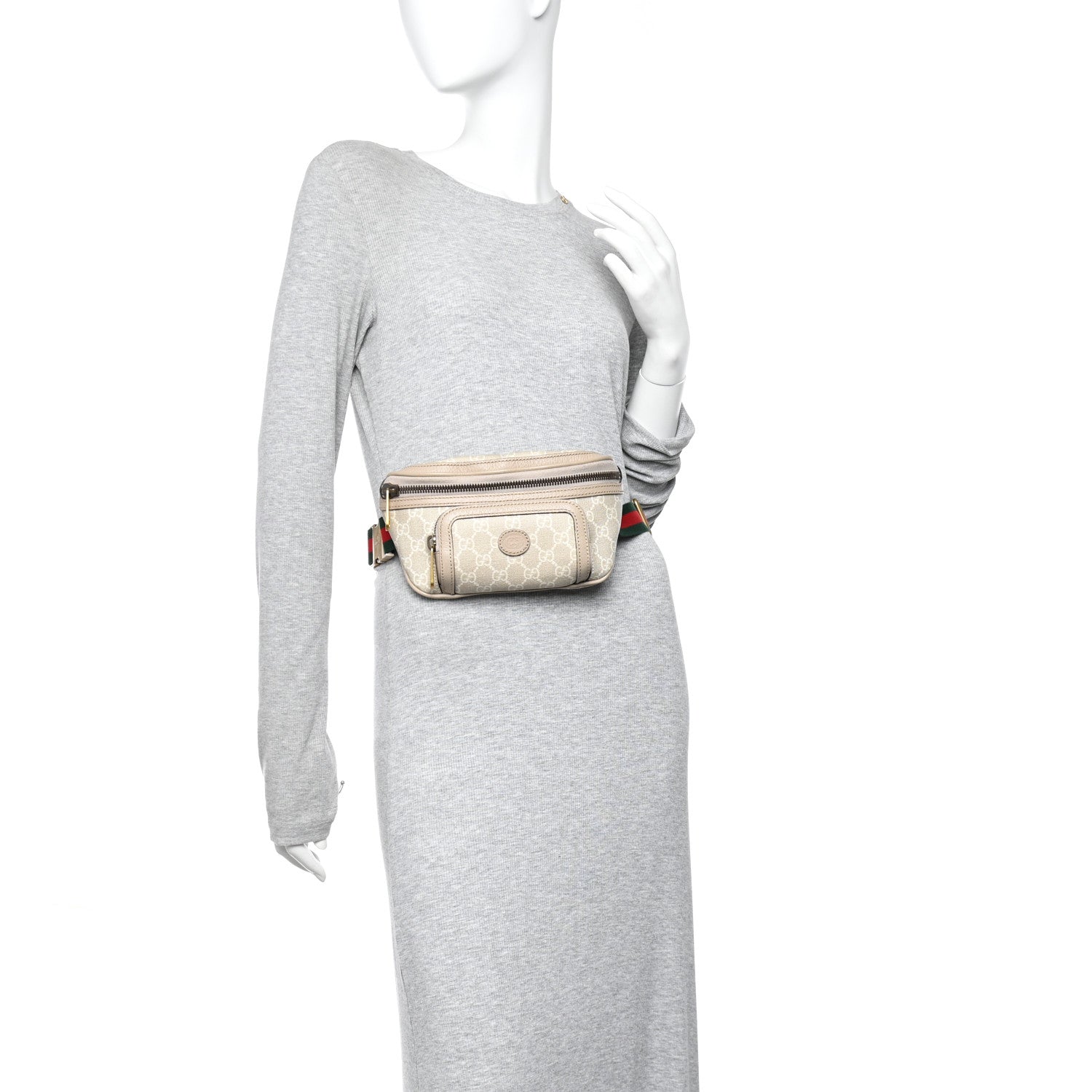 Gucci GG Supreme Monogram Textured Calfskin Web Retro Interlocking G Belt Bag Beige Mystic White Oatmeal 2 of 10