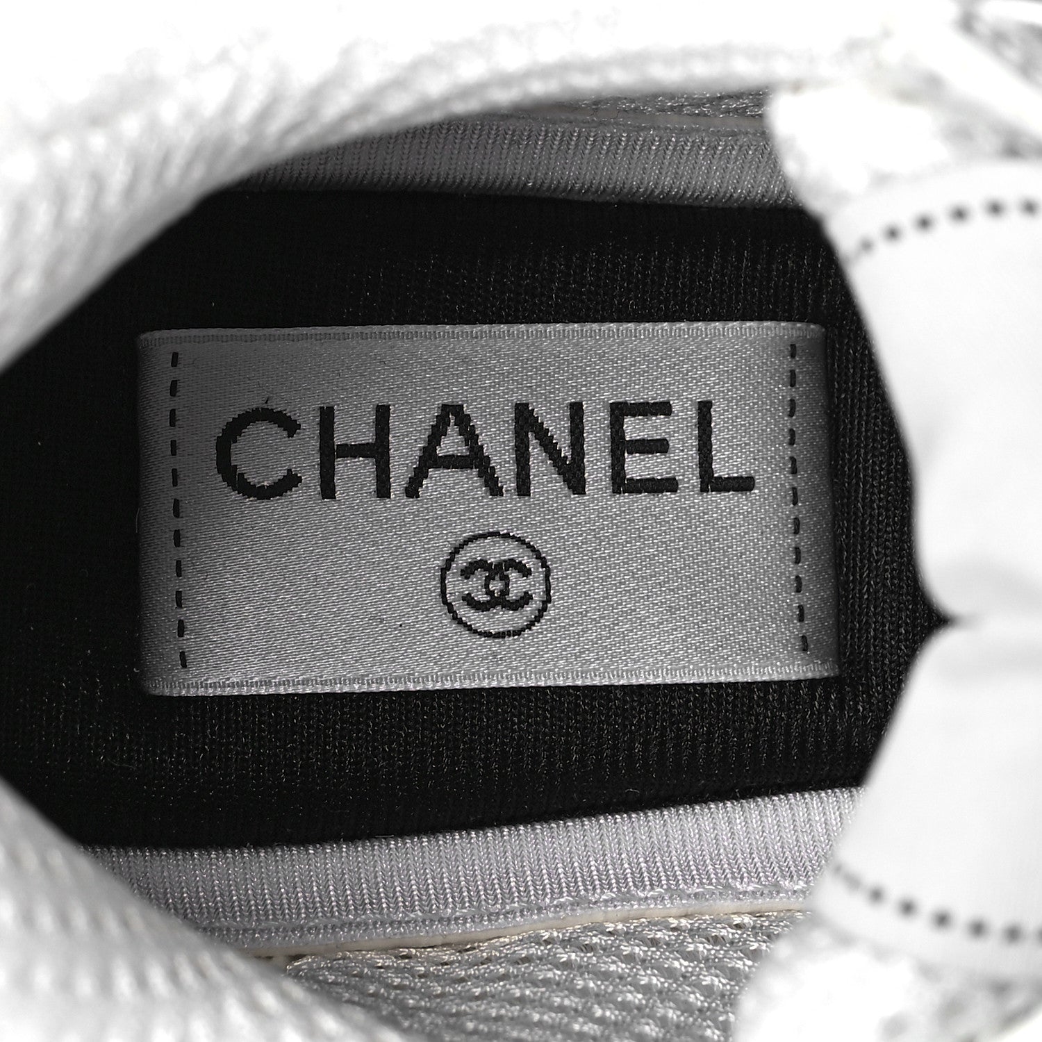 Chanel Fabric Laminated Calfskin Stretch CC Sneakers 37 White Silver 7 of 9
